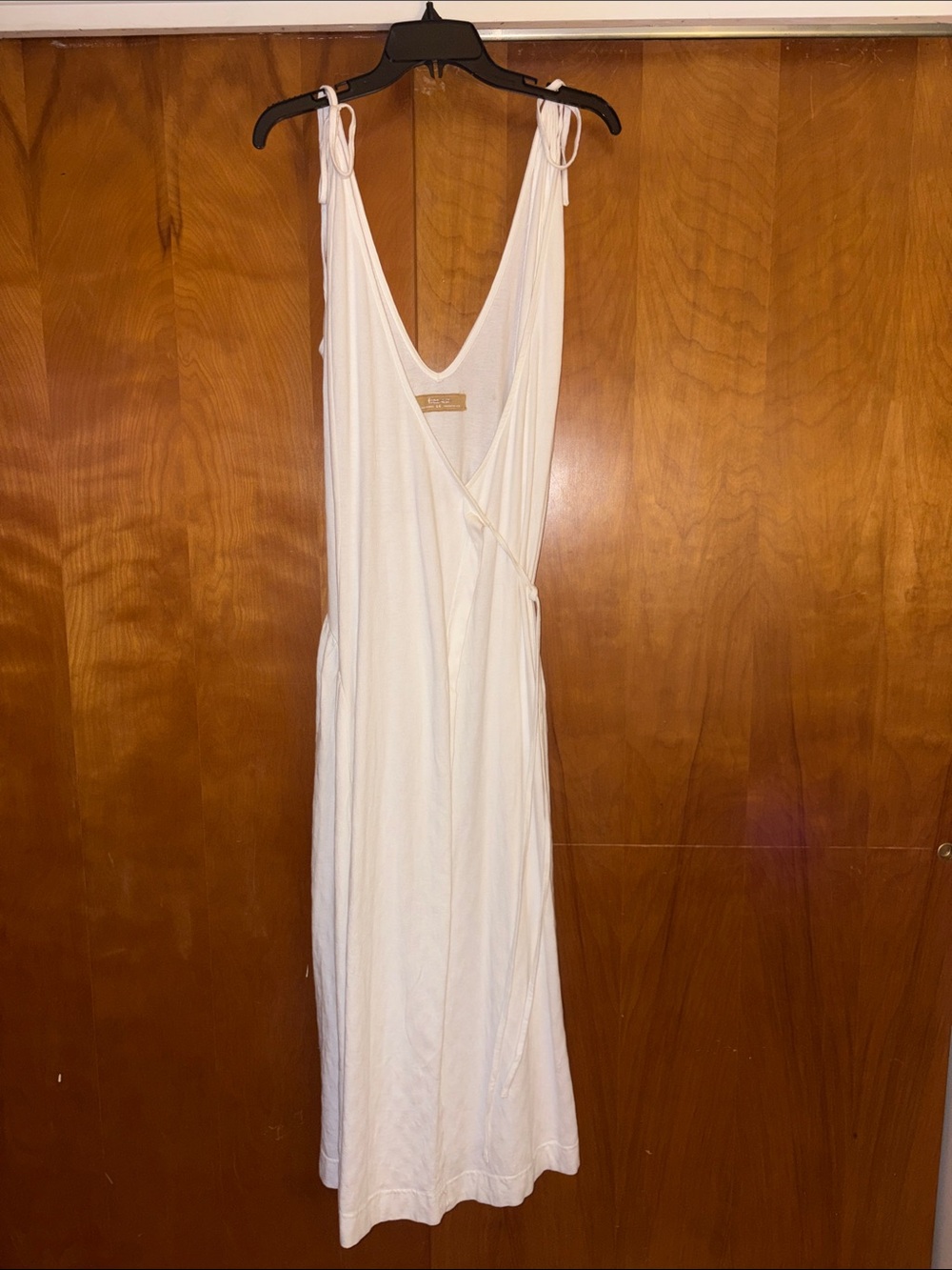 Free People Cream Tie-Shoulder Wrap Midi Dress